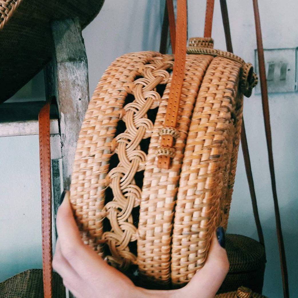 AUDALI Mallorca - round basket bag in 2 sizes, with leather handle